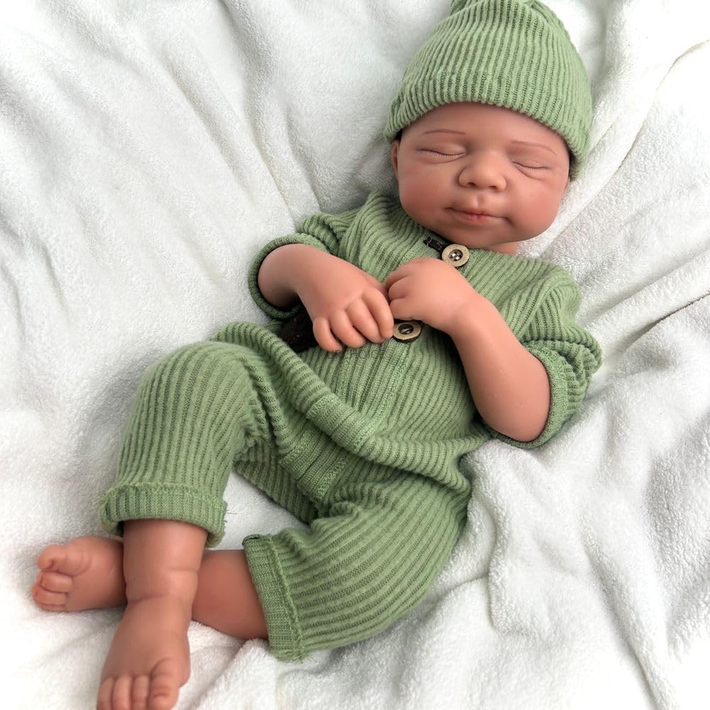 19'' Pascale Full Body Silicone Reborn Baby Dolls Realistic Tan Newborn Baby Doll That Look Real Sleeping Advanced Painted Gift (Boy)