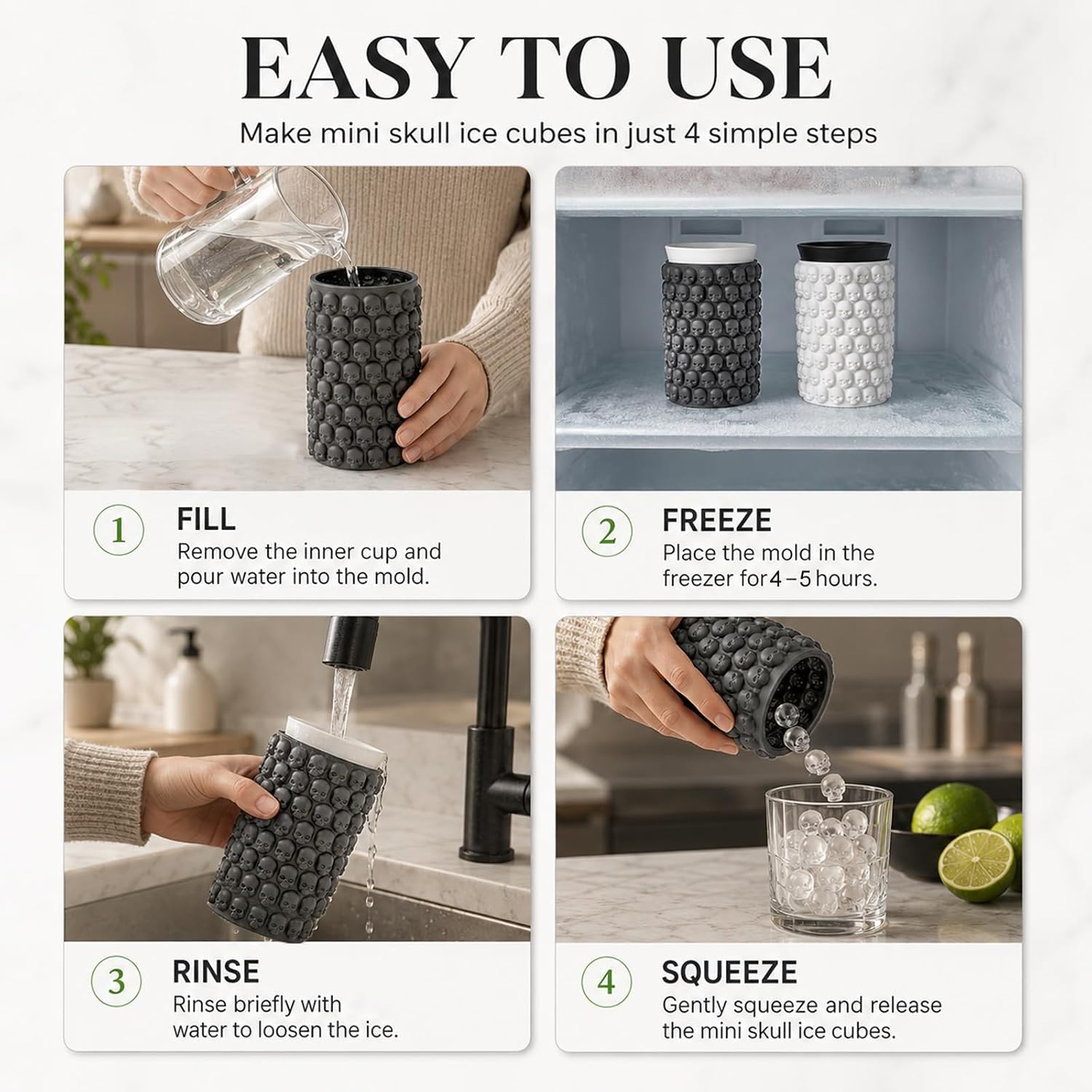 Skull Ice Cube Tray Mini Ice Cylinder Mold, Silicone Small Ice Maker Cup
