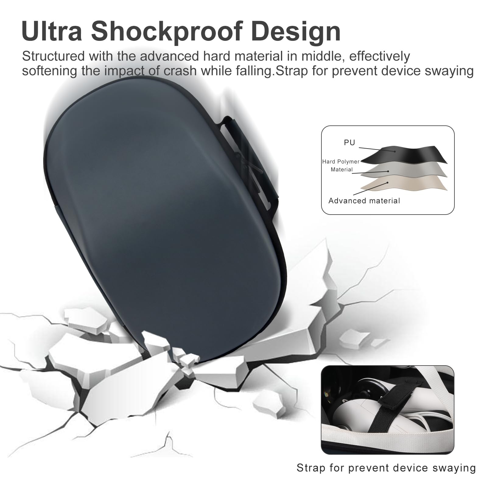 Custodia per cuffie VR e controller da gioco, custodia personalizzata, impermeabile, antiurto, borsa portatile con tasca in rete per accessori, grigio