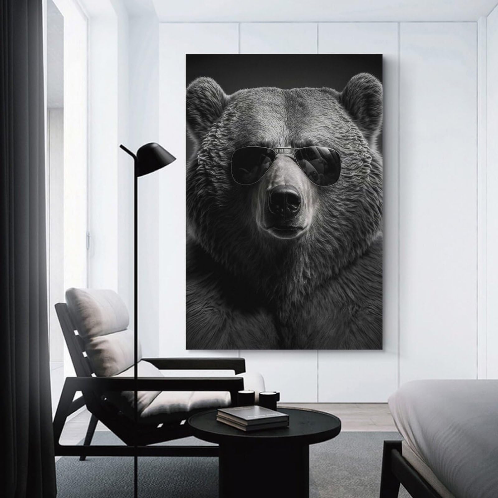 Junmoney Portrait of A Bear Canvas Wall Art, 24x36inch(60x90cm), for Bedroom, Guest Room Or Reading Nook, Decorative Wall Art for Cosy Rooms