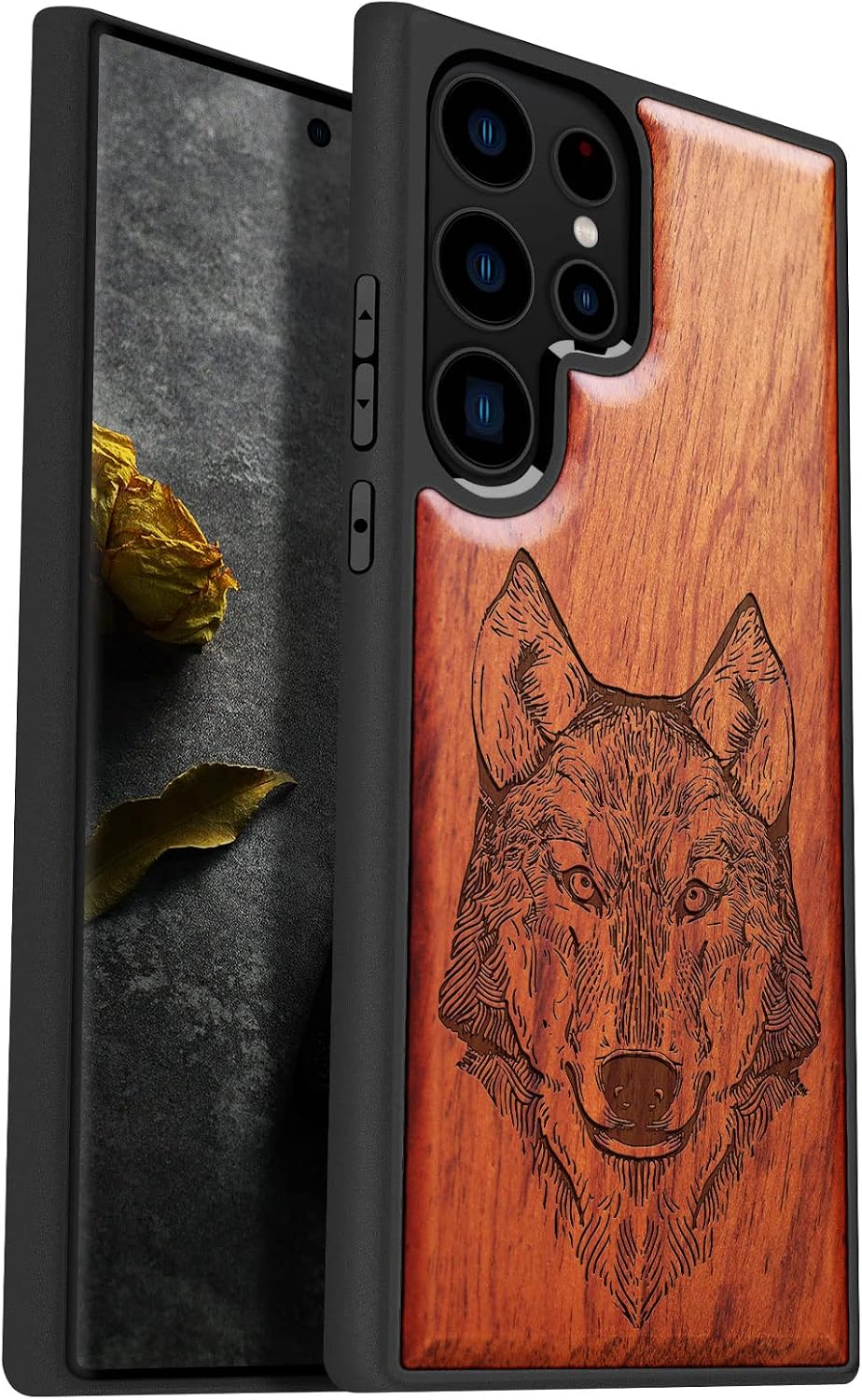 Carveit Wood Case for Galaxy S23 Ultra Case [Natural Wood & Black Soft TPU] Shockproof Protective Cover Unique & Classy Wooden Design Compatible with Samsung S23 Ultra (Deer Head-Blackwood)