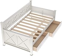 Vista 5 de Sofá cama de madera maciza con cajones de almacenamiento, marco de sofá cama en forma de X con respaldo y reposabrazos, sofá cama esquinero
