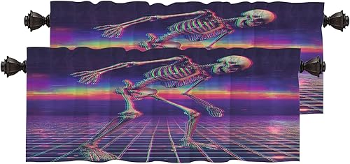 Miniatura 24 de Skeleton Digital Corruption Bedroom Curtains, Neon Cyberpunk Skeleton Scene Blackout Drapes Grommet Insulated Thermal Curtains for Living Room