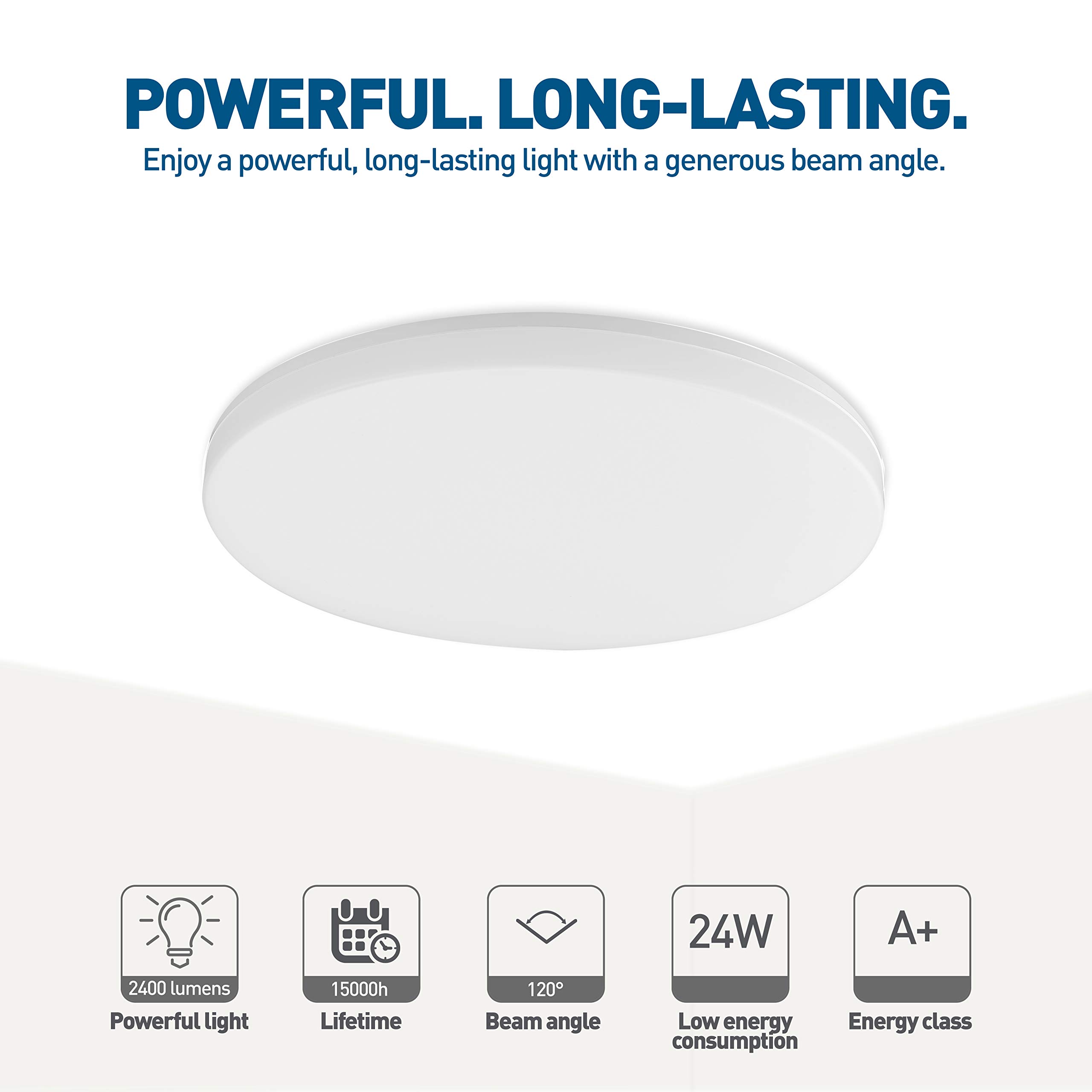 Tellur Inteligentna lampa sufitowa LED WiFi, 24 W, 2400 lumenów, zimna/ciepła, ściemniacz intensywności, sterowanie za pomocą aplikacji, kompatybilna z Alexa i Google Home, nie wymaga koncentratora, okrągła, Ø 33 cm, biała
