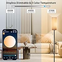 Vista 3 de Floor Lamp for Living Room - White Linen Lamp Shade LED Tall Standing Lamp with Remote Control & Foot Switch, Dimmable Room Lamps with 9W RGBCW
