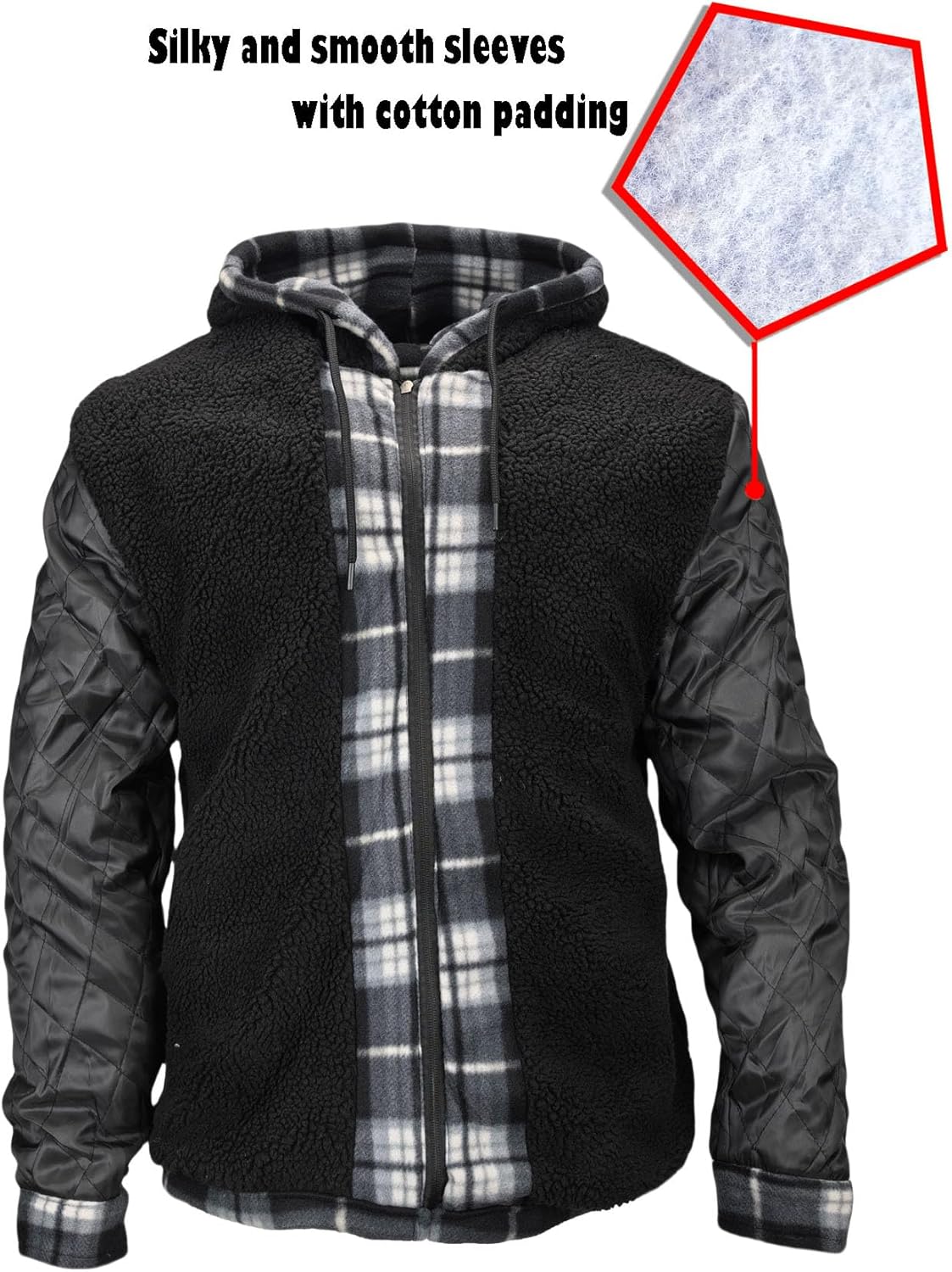 Winter Flannel Fleece Jackets for Men, Plaid Warm Sherpa Lined Coats With Hood Zip Up Hoodie Sweatshirt - Image 4