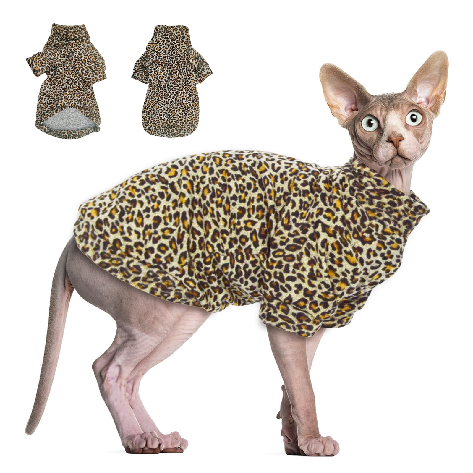 Sphynx Cat Clothes Leopard Hairless Cat Cloth Sweater Shirt Soft Warm Long Sleeves Pullover Pet Clothes Pajamas Dog Cloth for Small Dogs Jumpsuit Pet Sweaters (Leopard, X-Large)