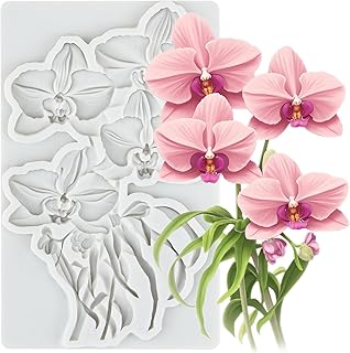 Orchid Flower Silicone Mold Orchid Flower Leaves Fondant Molds Flowers Chocolate Candy Mold For Cake Decoration Cupcake Topper Sugar Craft Polymer Clay Gum Paste