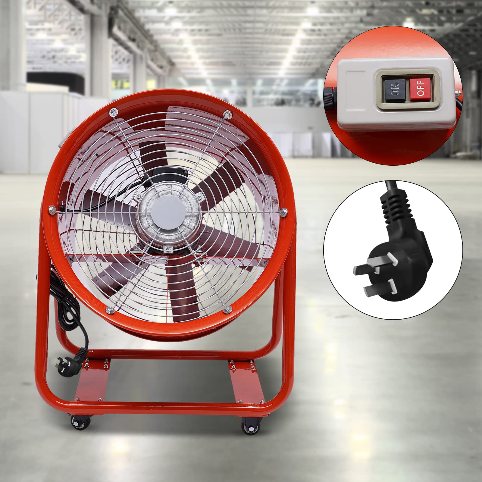 Baulüfter Baugebläse Axialgebläse 1100W 2800U/min Ø400mm Tragbare Industrieventilator Bauventilator Axialventilator Trommellüfter Ventilator Lüfter, Lüftkuhler für Fabriken, Keller, Werften