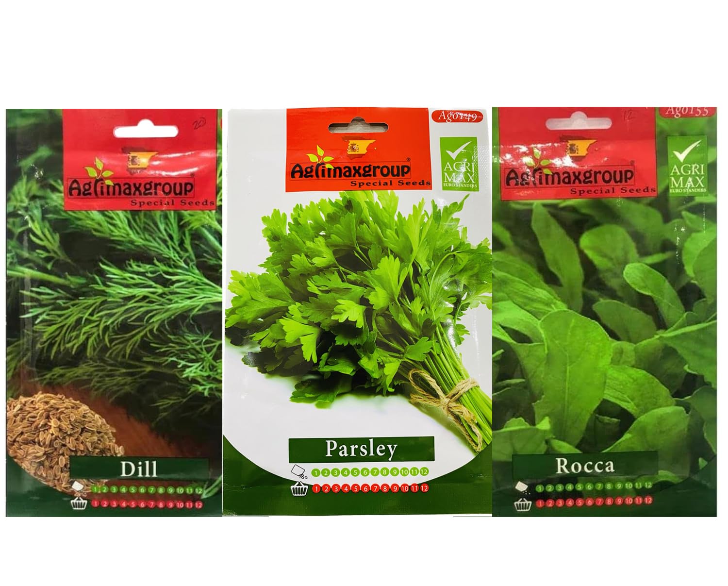 Rocca jarjeer seeds + Dill seeds + Parsley | Premium Quality Seeds by Agrimaxgroup Seeds Hybrid,Organic Non GMO Vegetable Seeds for Home and Garden Plants,Easy to Plant,| Made in SPAIN| 3pcs