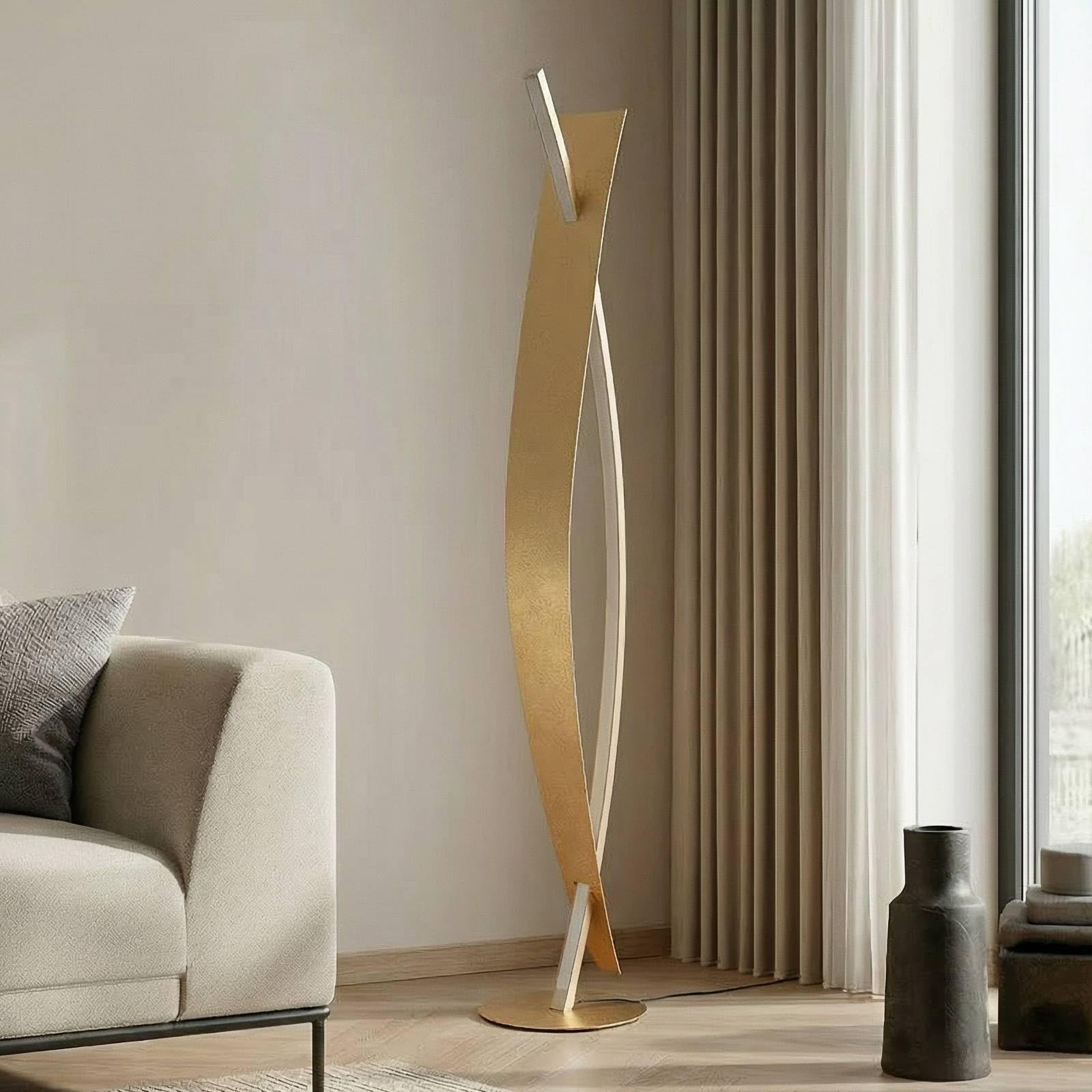 Lucande lampa podłogowa LED 'Marija' z możliwością ściemniania, styl nowoczesny, m. in. do salonu, jadalni, kolor mosiężny, złoty, metal