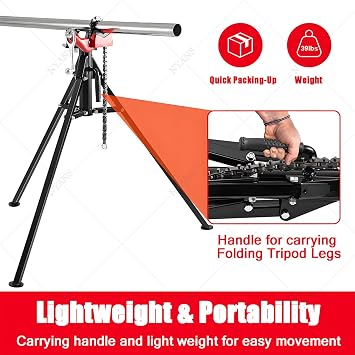 Tripod Pipe Chain Vise, 1/8''-5'' Pipe Capacity, 36.4'' Length Chain Vise Stand with Portable Folding Steel Legs, for Grabbing, Supporting and Bending Pipes in Factory, Workshop and Home