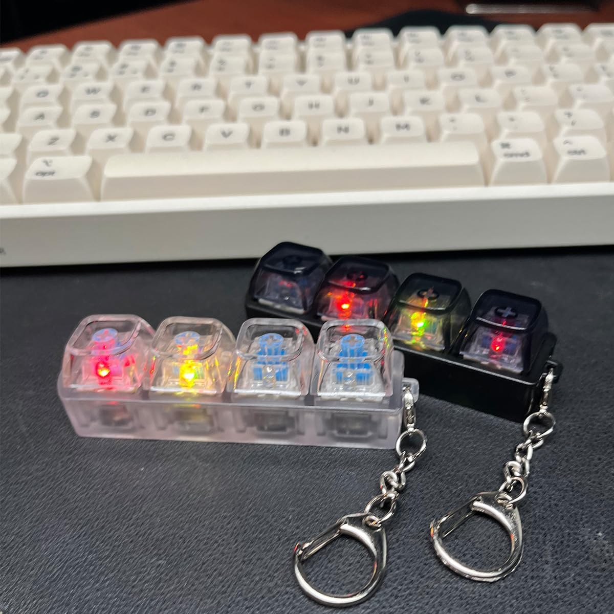 2PCS Keyboard Fidget Toys for Adult,Keyboard Fidget Keychain,Fidget Clicker with LED Light,4 in 1 Mechanical Fidget Keyboard for Release Stress,Easter Gifts,Birthday Gifts,Black & White