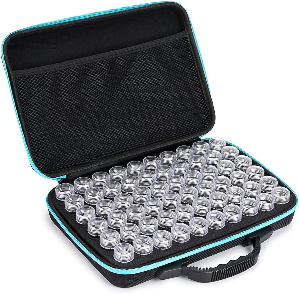 Hipiwe 60 Grids Diamond Painting Storage Case, Clear Plastic Diamond Embroidery Box, DIY 5D Diamond Art Craft Accessory Organizer Jewelry Beads Sewing Pills Container Holder (Blue)