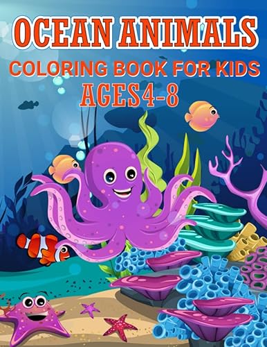 Ocean Animals Coloring Book for Kids Ages 4-8 Libro para colorear de animales del océano para niños de 4 a 8 años
