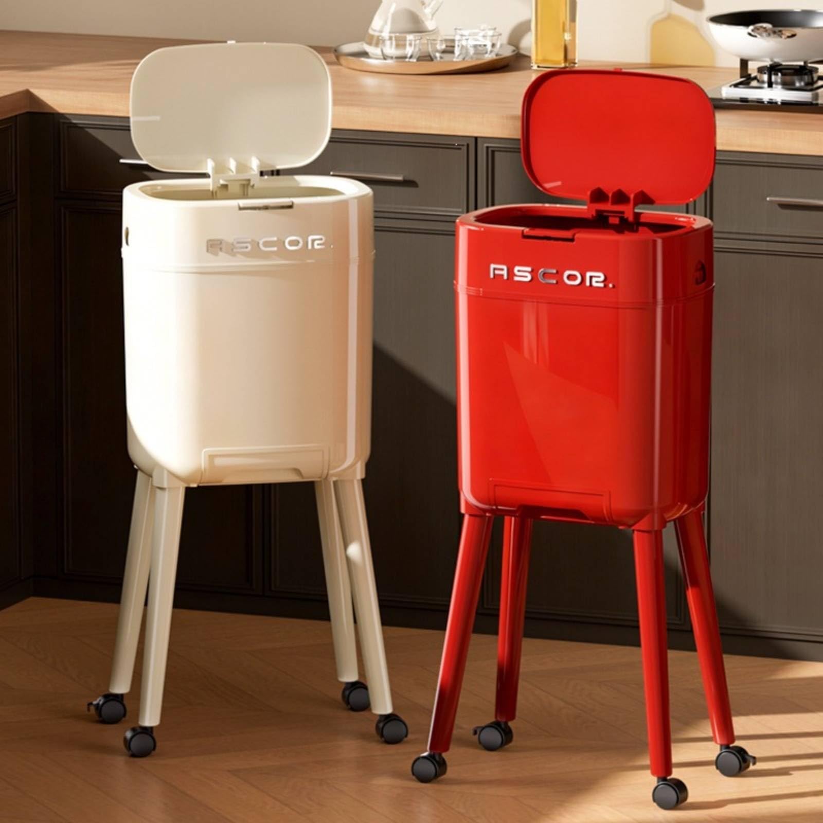 Baoblaze Cestino da Cucina Pattumiera Contenitore Rifiuti Bidone Immondizia con Coperchio Apri E Chiudi a Tocco Ruote Universali Cassetto per Sacchi Secchio, White