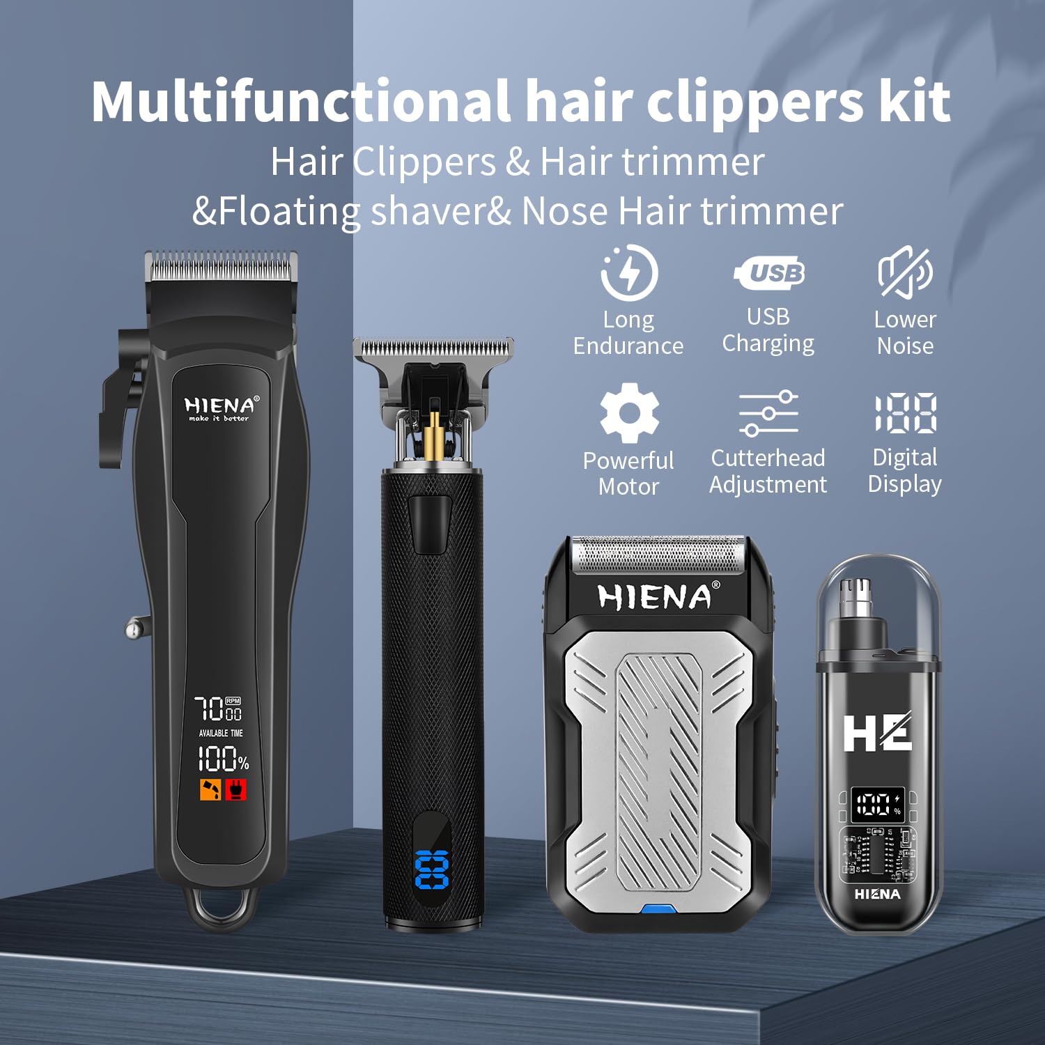 HIENA PRO Professionelle Haarschneidemaschine Herren, komplettes Barber Kit, schnurlose Haarschneidemaschine, Bartschneider, Aluminiumfolienrasierer und Nasenhaarschneidemaschine Typ-C