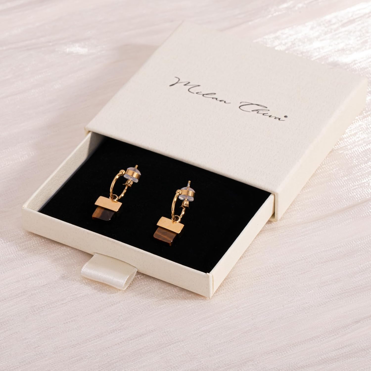 Milan Chiva 14K 18K Gold Plated Dangle Hoop Huggie Abalone Shell Earrings Lightweight Statement Teardrop Dainty Leverback Earrings for Women Trendy - Image 4