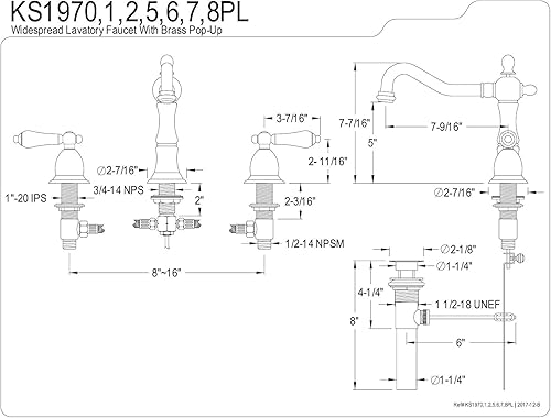 Miniatura 3 de Elements of Design Nuvo Elements of Design ES1971PL Baltimore - Grifo de lavabo de 2 manijas de 8 a 14 pulgadas con ventana emergente de latón,
