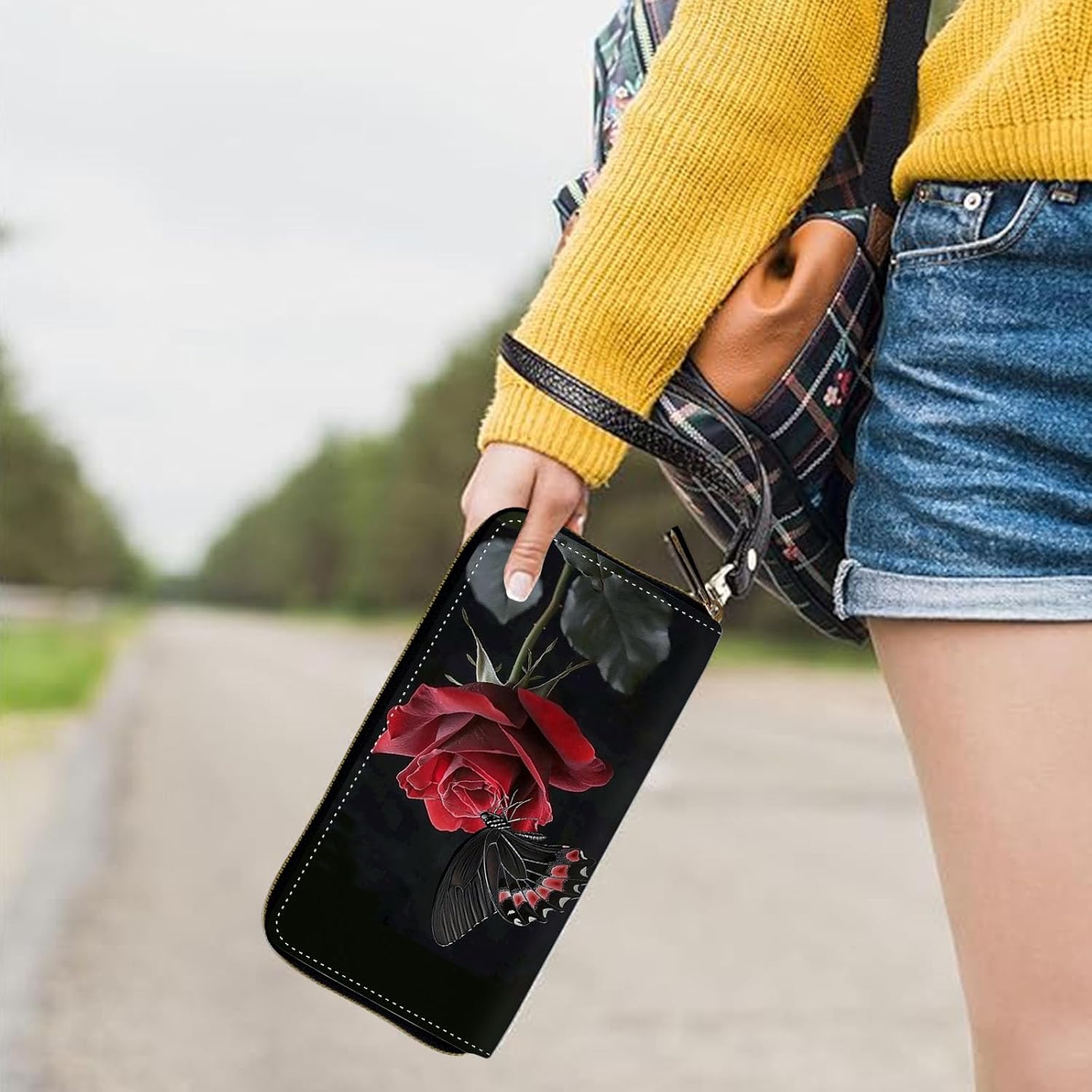 Womens Wallet, Large Capacity RFID Blocking PU Leather Wristlet Wallets for Women Ladies Men Credit Card Holder Zipper Wallet Phone Holder Clutch Travel Purse, Rose Butterfly - Image 5