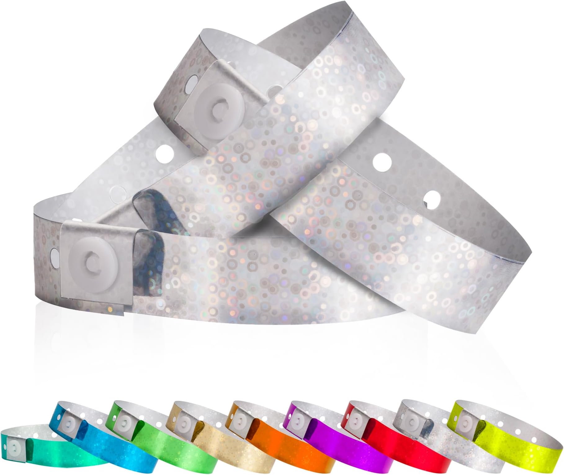 100 WristCo Silver Holographic Plastic Wristbands for Events