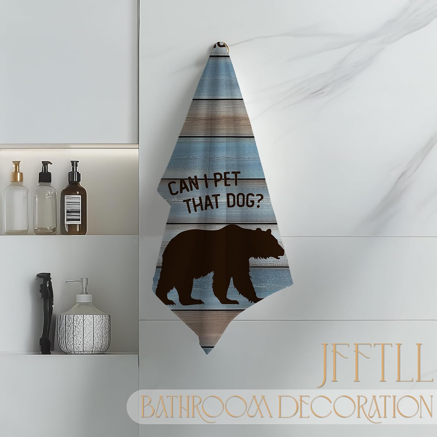 Funny Bear Kitchen Towels, Gifts for Bear Wildlife Camping Lovers Dish Tea Towels for Kitchen Decor, Can I Pet That Dog Decorative Hand Towel for Bathroom, 16x24 Inch - Rustic image 4