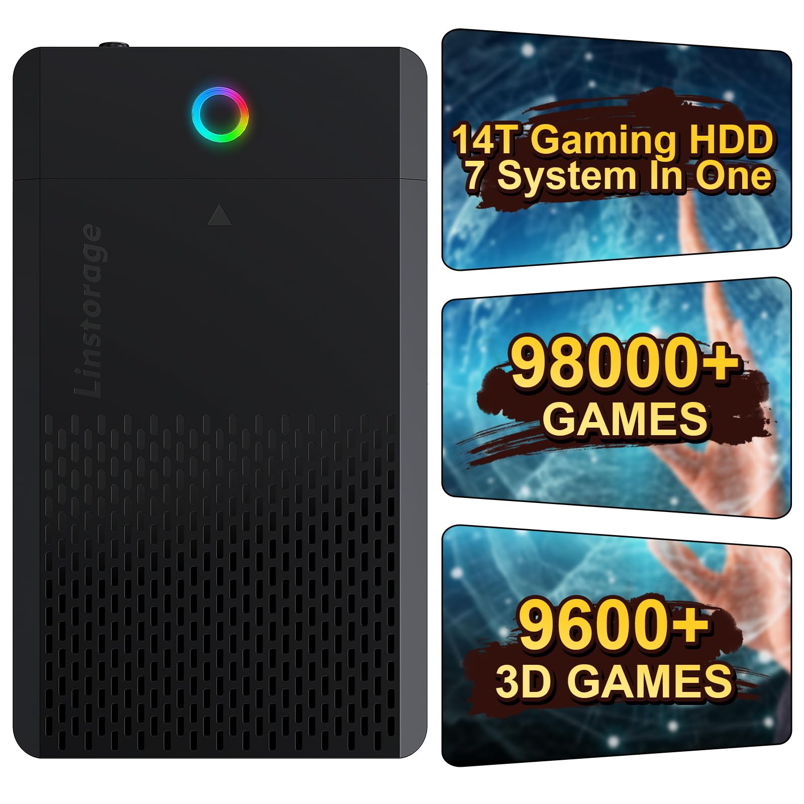 NEW 14TB Retro Gaming Hard Drive Preloaded with 98000+ Games | Plug & Play for 7 Gaming Systems | 9800+ 3D & 1000+ High-End PC Games | USB 3.1 Portable External Hard Drive for Windows PC 7/8/10/11
