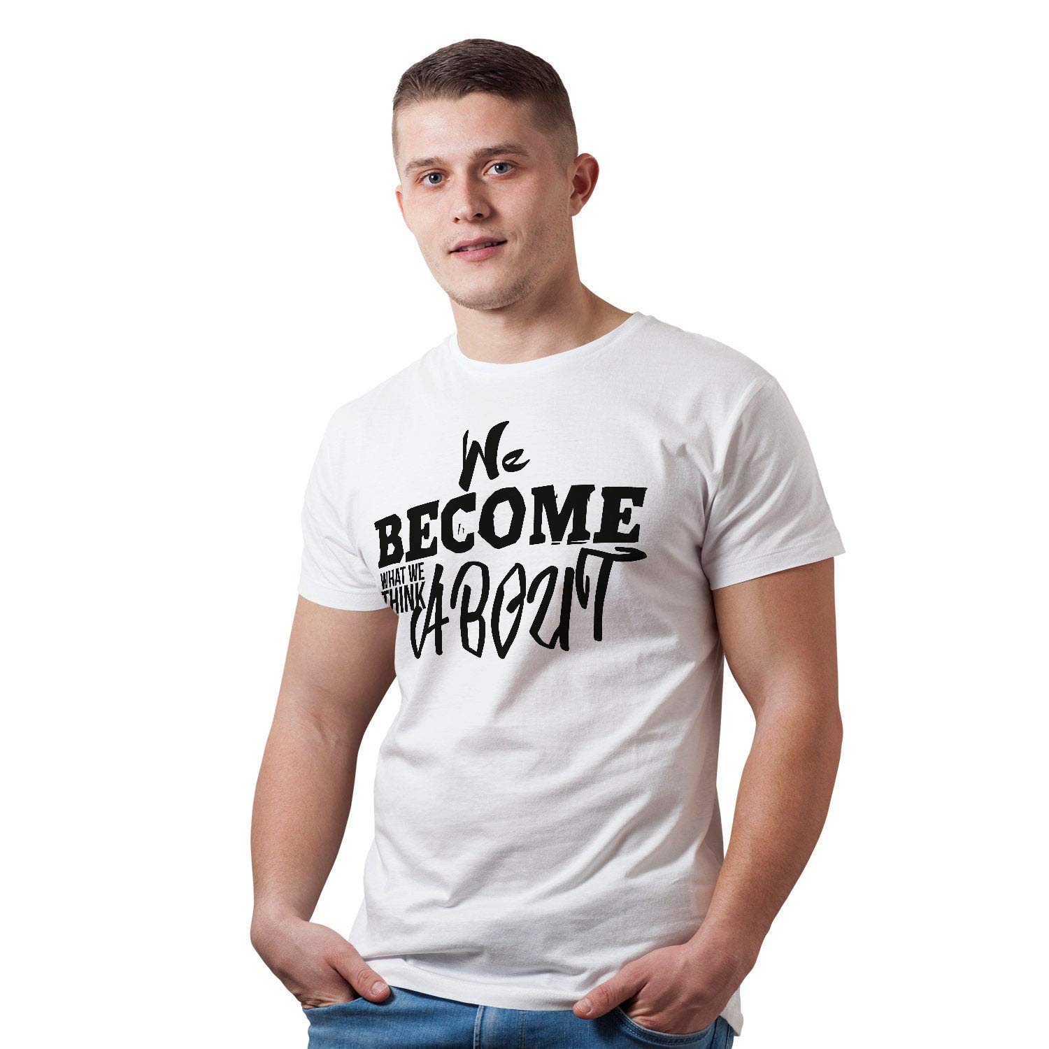 We Become camiseta unisex con frase personalizada, inspiradora para hombres, camiseta motivadora positiva con lema de motivación Gris gris XL
