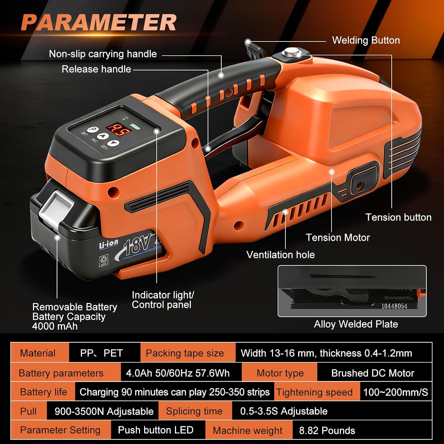 Electric Strapping Machine with LCD Screen, Tool Portable Baler for 1/2-5/8 in PP PET Straps 2 x 4000mah Battery Powered Automatic Banding Box Pallet (with Gloves and Goggles)