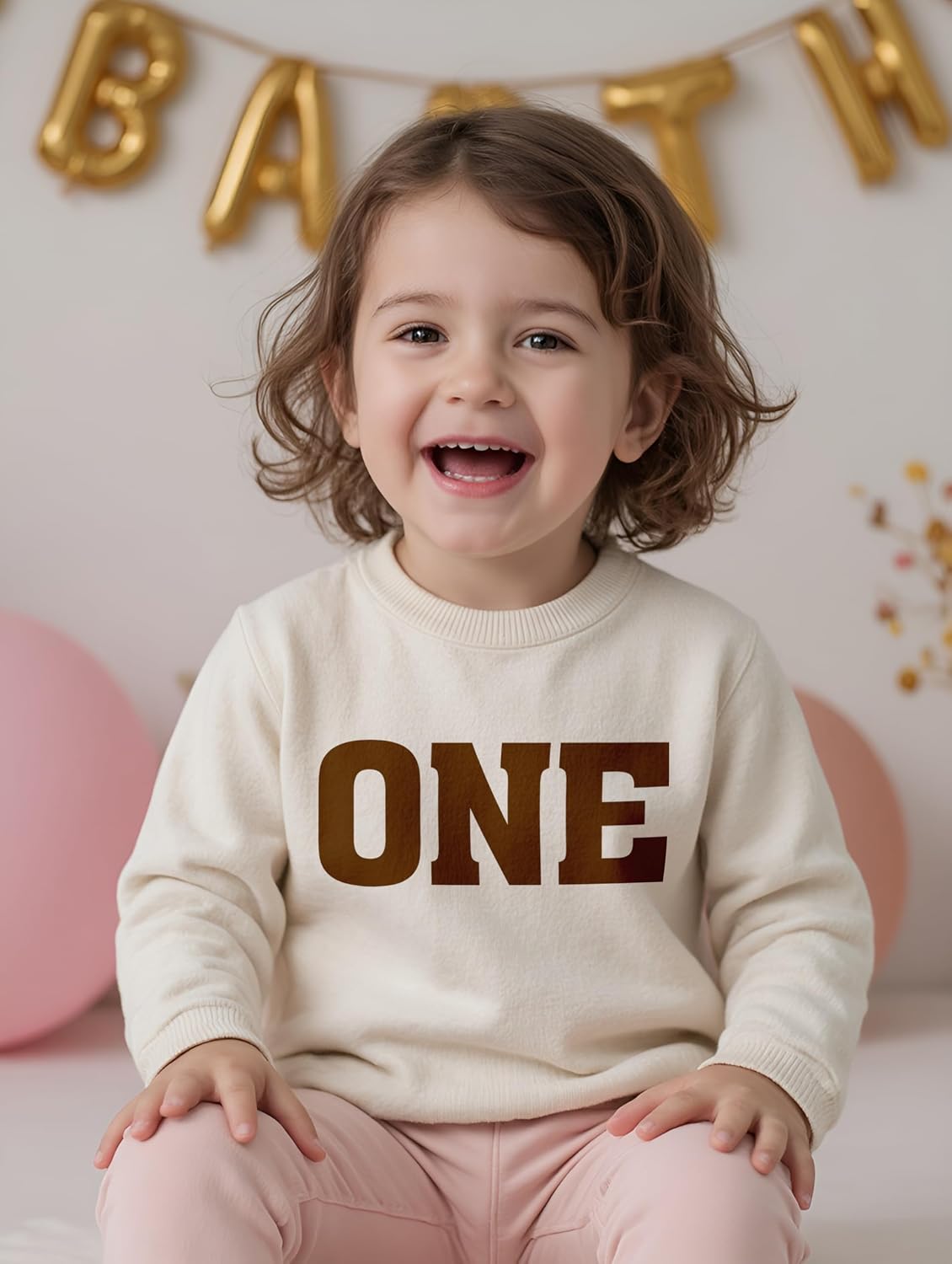 Mrocioa Toddler Baby Girl Birthday Outfit One/Two/Three/Four/Five/Six Flocking Letter Sweatshirt