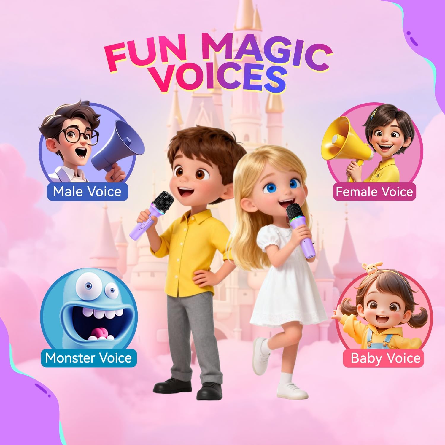 Mini Karaoke Machine with 2 Wireless Microphones,Gift for 3-12 Years Old, 2026 Best Christmas Birthday Toy for Girls Boys Party (Purple) - Image 3