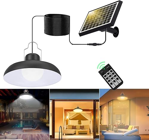 GUYULUX Luces solares para exteriores, lámpara colgante solar LED de 2800 K, 4500 K, 6500 K, iluminación regulable con control remoto, cable de 16.4