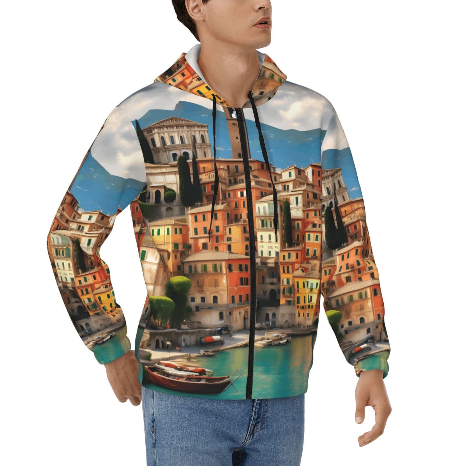 Pull à capuche pour homme avec fermeture éclair et cordon - 8