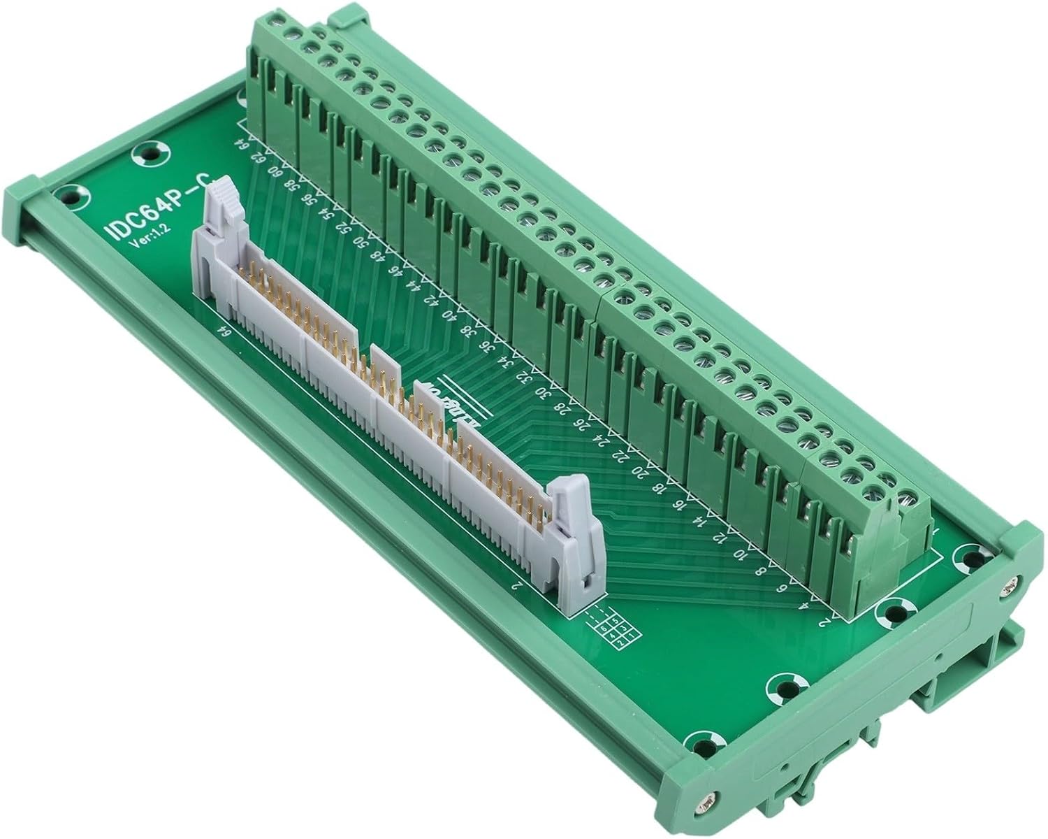 IDC64P-C 64 Pin Terminal Block Connector with PVC Shell for Industrial Control Systems,DIN Rail Mount, 183x87 mm Compact Green Design for Reliable Low-Frequency Connections