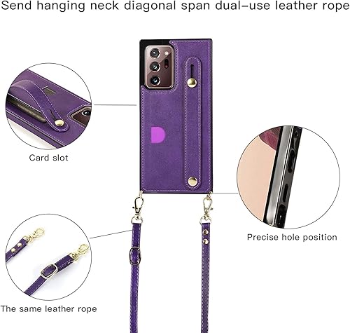 Miniatura 4 de Funda para Samsung Galaxy Note 20 Ultra, correa de cuero ajustable extraíble para tarjetas cruzadas, correa para el cuello, correa para el hombro