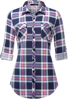 2025 - Primavera Bolsillo Gingham Puño Botón Cómoda Camisa Casual Impreso Mujer Blusa Negro Rojo