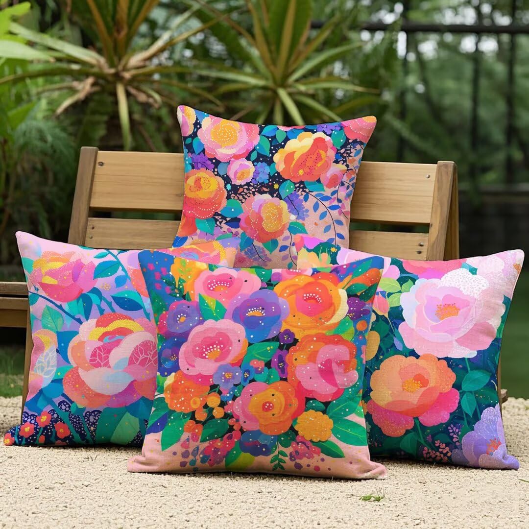 Fundas Cojines 45x45 cm Exterior Cojines Rosa Fundas de Almohada Juego de 4, Cuadrados Funda Cojin Verano Almohadas con Cremallera, Sofa Cama Decorativos para Hogar, Jardín, Salón y Dormitorio Ym403