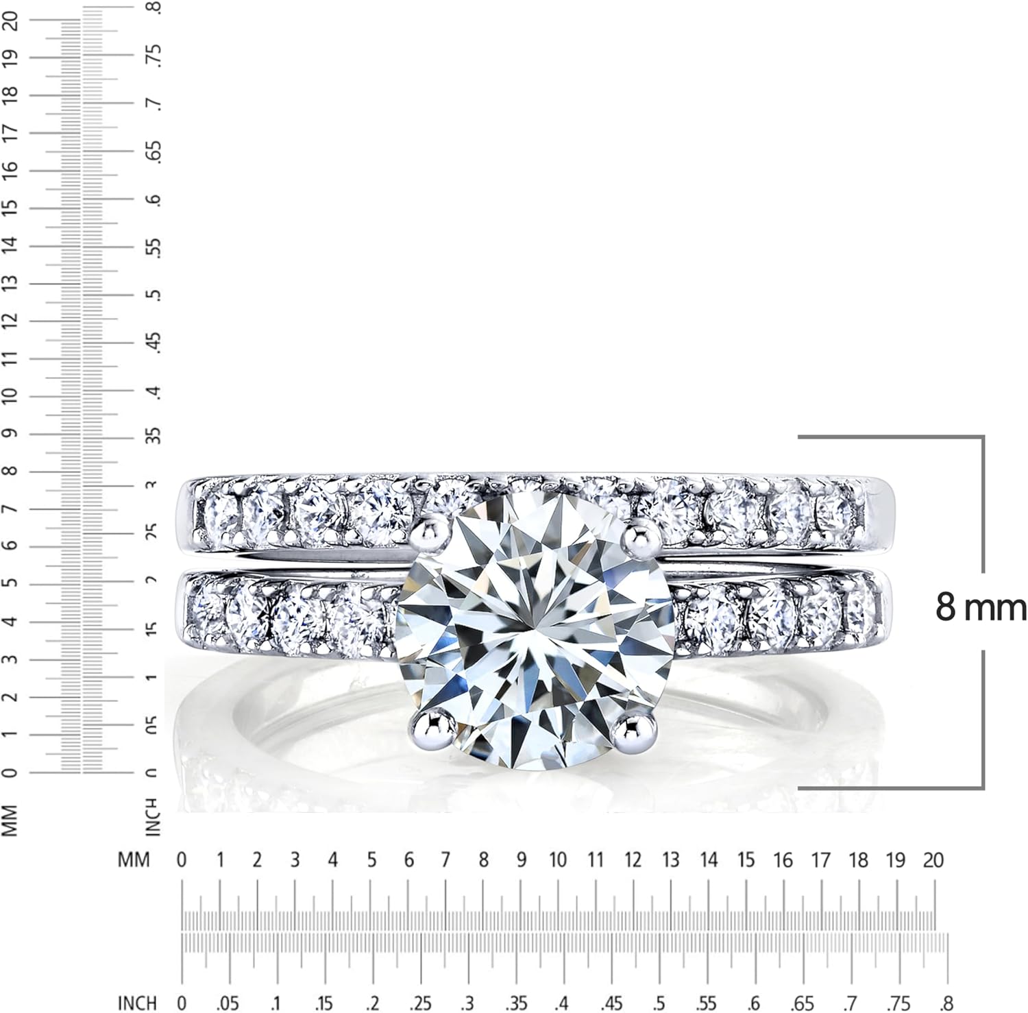Metal Masters Co. 2.25Ct Round Moissanite 18K White Gold Over Silver Under Halo Bridal Set Wedding Engagement Ring Set - Image 4