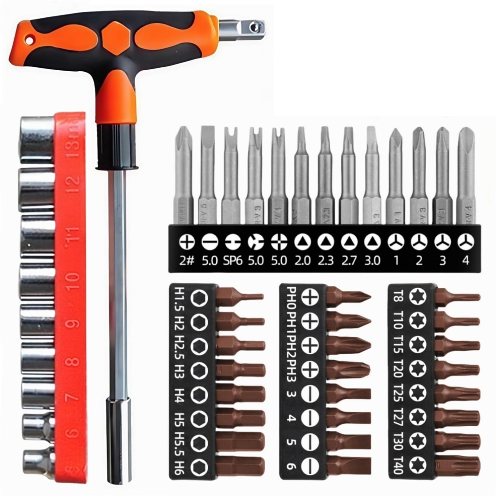 Zestaw z nacięciem krzyżowym i prostym w kształcie litery T, łbami sześciokątnymi śliwkowymi Zestaw przedłużek(Hand Tool Set 10PCS)