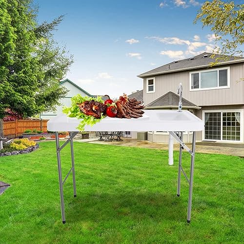 Miniatura 5 de Mesa plegable de limpieza de peces con fregadero, estación de fregadero portátil para acampar con accesorios de camping, estación de fregadero al