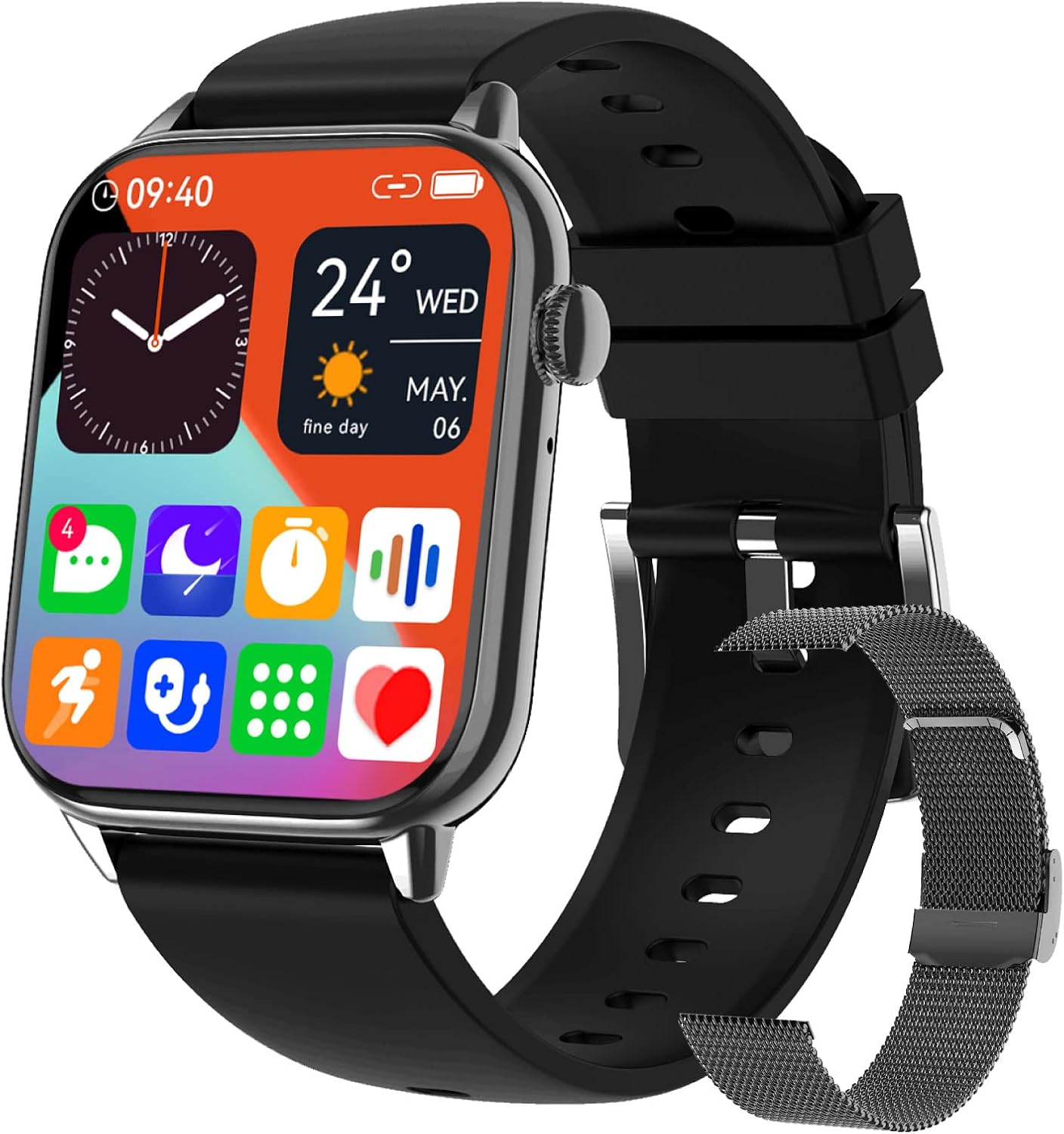 Yussa Smartwatch Answer/Make Calls, texts and speaker |With 2 straps |1.86” HD full screen |AI Assistant |Android Smartwatch&iPhone Compatible|Fitness&Health Tracking | +20 Sports | For Man and Woman
