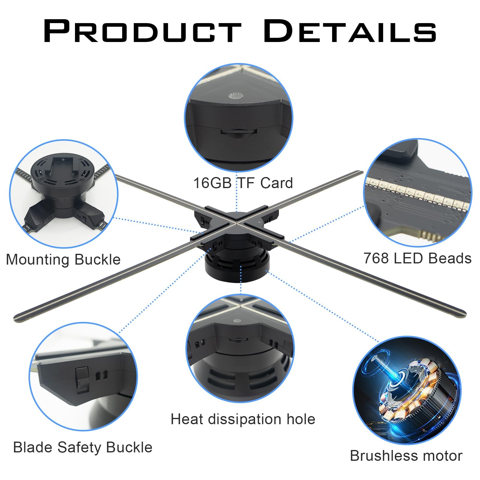 65CM 3D Hologramm Projektor mit WiFi und Bluetooth,3D Hologramm Fan mit 768 LEDs und 2500 cd/m² und 1500 Gratis 3D Videos,Hologramm Ventilator für Ausstellungen,Einkaufszentren,Kinos,Flughä