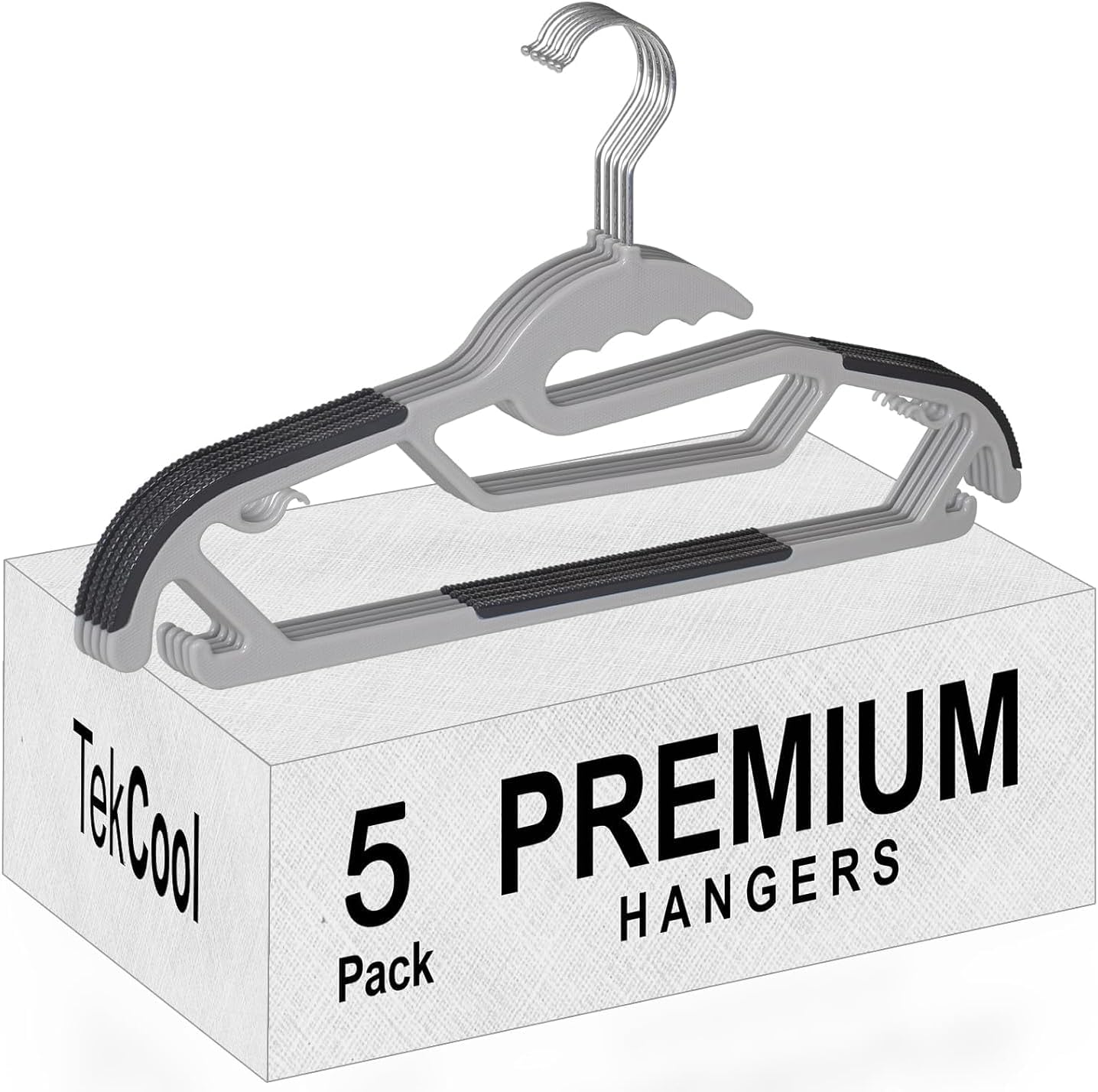 Plastic Clothes Hangers 5 Pack Grey – Space Saving Ultra Slim Heavy Duty ABS Hangers with Non-Slip Pads – 360° Swivel Hook – Dry & Wet Use for Coats Suits Shirts Pants Underwear