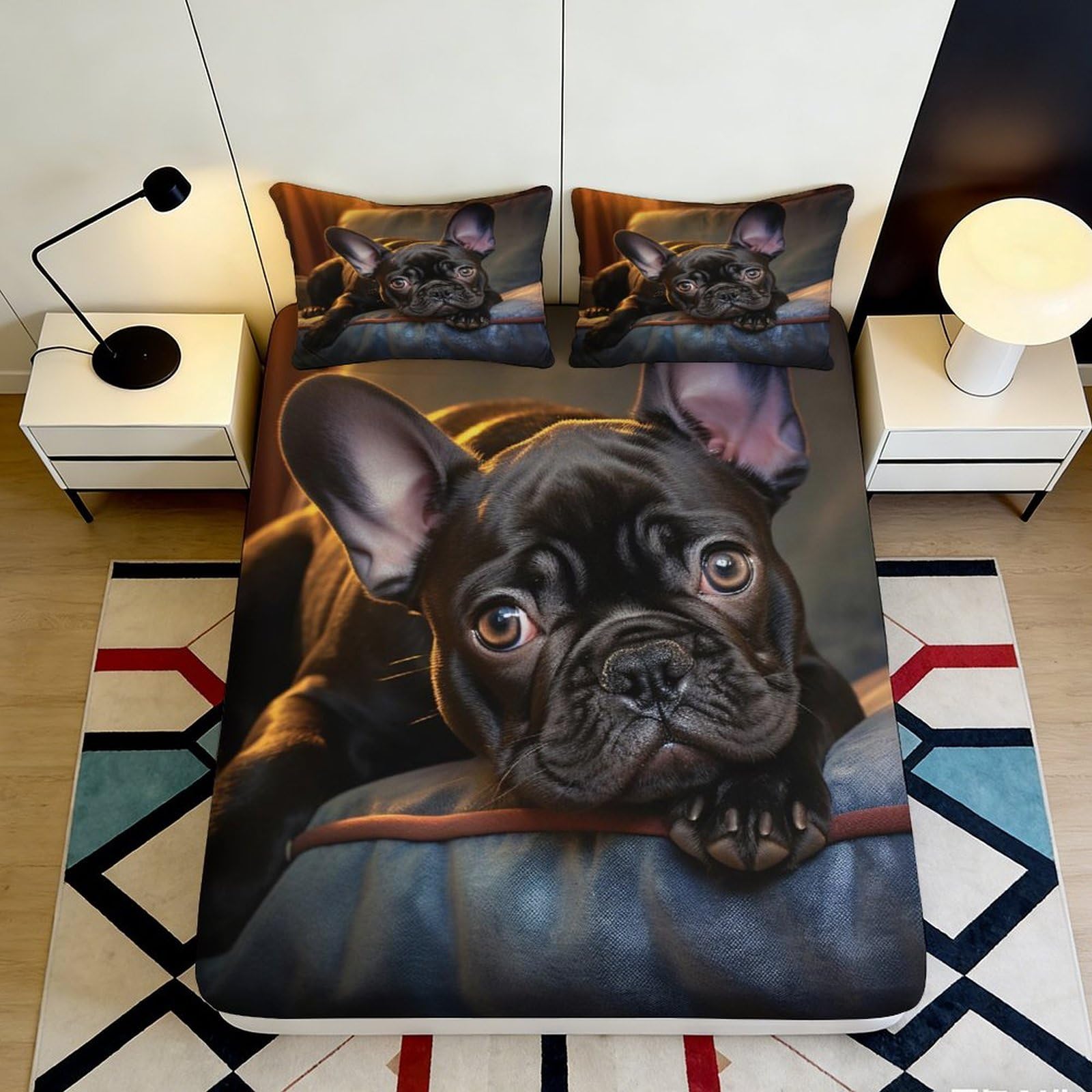 Dhbaneiok Style-9 3D Printed French Bulldog Fitted Sheet Microfiber Soft Breathable Dog Bed Cover For Bedroom Guest Room Decor 90X200x25cm