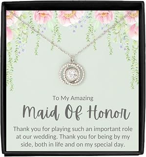 To My Amazing Maid Of Honor Necklace, Thank You Gift Maid Of Honor, Rhodium & Sterling Silver CZ Jewelry Gifts, Maid Of Honor Card, Bridal Party Gifts, Rehearsal Dinner Gifts