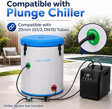 SereneLife Inflatable Cold Plunge Tub Ice Bath, 85 Gal One Person Ice Bath Tub with Lid, Drop Stitch PVC, Double Layer Seals, Heavy Duty Cold Plunge for Athletes