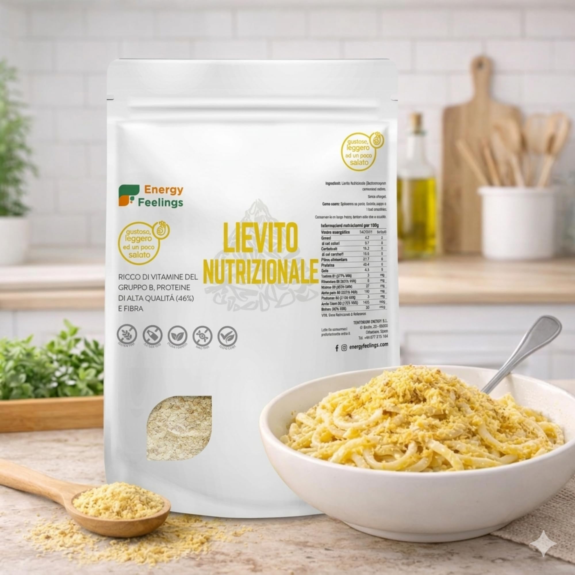 Energy Feelings Lievito Nutrizionale in Scaglie 1 kg. Lievito Alimentare Naturale Inattivo, Integratore Ricco di Vitamine B e Proteine 46%, in Fiocchi Senza Glutine e Vegano