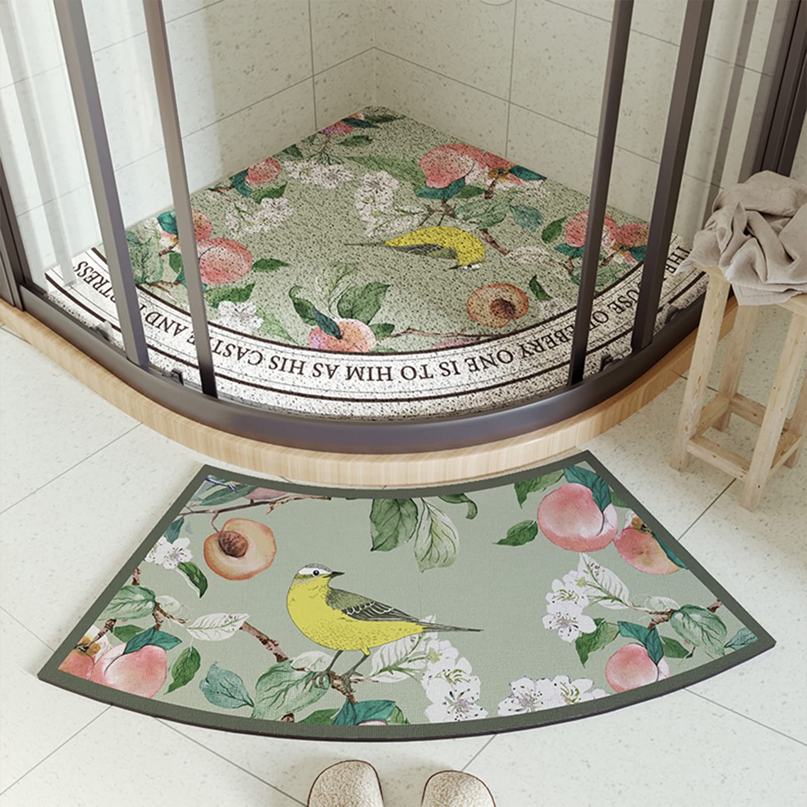 LAMEDOAT Shower Mats Sets for Inside and Outside Shower, Curved Bathroom Mat Corner Loofah Bath Mat Non Slip Anti Mould, Soft Water Absorbent Quick Dry Bath Mat for Wet Shower Areas,E,80x80cm