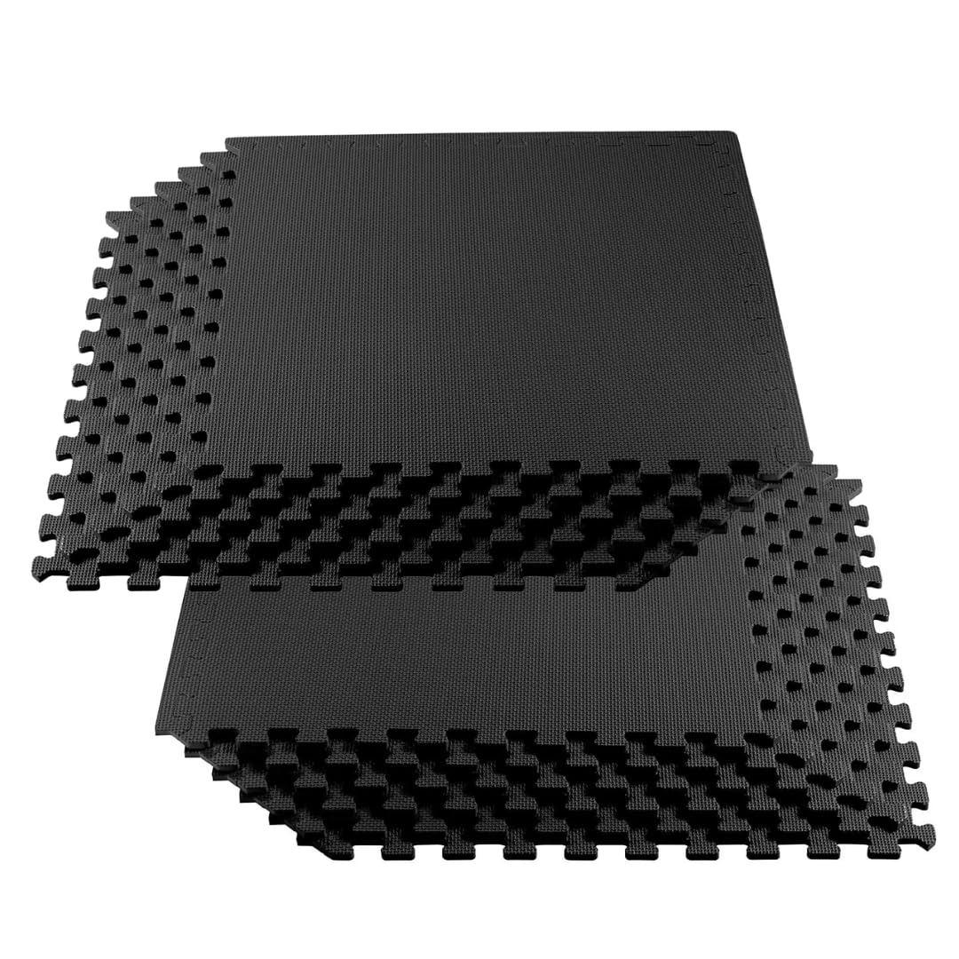 EVA Interlocking Floor Mats 60x60cm – 1.2cm Extra Thick Soft Foam Tiles for Home Gym, Workout, Yoga, Garage, Baby Playroom, Nursery, Exercise Flooring – Black (4 Mats (16 Square Feet))