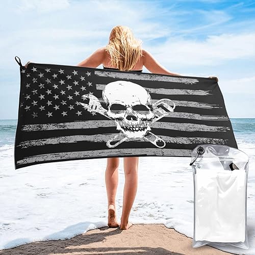 Funny Plumber Pipe-Fitter Wrench Skull Beach Towels Absorbent Bath Towels Oversized Quick-Drying Towels 27.5"x55"